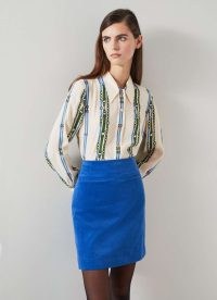 L.K. BENNETT Deborah Blue Cotton Cord Skirt – women’s A-line corduroy skirts