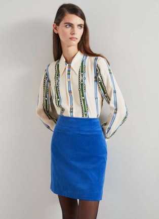 L.K. BENNETT Deborah Blue Cotton Cord Skirt – women’s A-line corduroy skirts - flipped