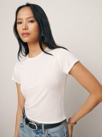 Reformation Dream Tee in White ~ women’s wardrobe essentials ~ womens cropped lightweight jersey T-shirt ~ short sleeve T-shirts