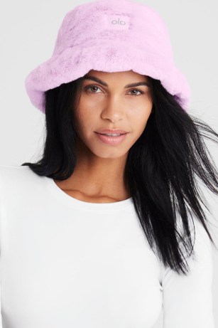 alo FAUX FUR BUCKET HAT SUGARPLUM PINK – fluffy winter hats - flipped