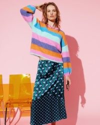 OLIVER BONAS Geometric Blue & Green Midi Slip Skirt | women’s geo print fashion | womens pull on skirts
