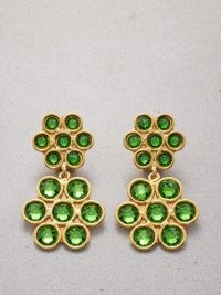 Sylvia Toledano Daisy green crystal & gold-plated clip earrings ~ statement floral drops ~ party jewellery with crystals