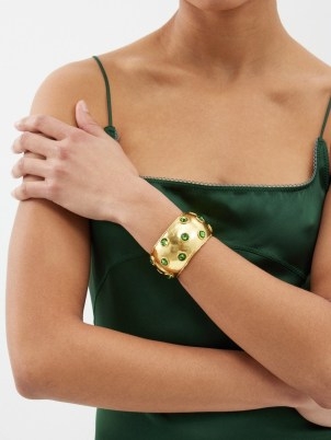 SYLVIA TOLEDANO Dune green crystal gold-plated cuff – women’s chunky cuffs studded with crystals - flipped