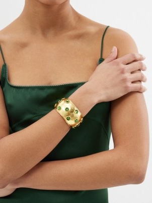 SYLVIA TOLEDANO Dune green crystal gold-plated cuff – women’s chunky cuffs studded with crystals