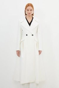 KAREN MILLEN Italian Manteco Wool Blend Flared Skirt Midaxi Coat in Ivory – chic fit and flare coats
