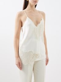 RÓHE Lace-trim satin cami top in ivory ~ luxe camisole ~ strappy occasion tops ~ silky evening fashion