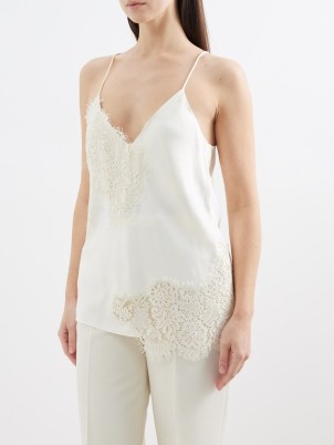 RÓHE Lace-trim satin cami top in ivory ~ luxe camisole ~ strappy occasion tops ~ silky evening fashion - flipped
