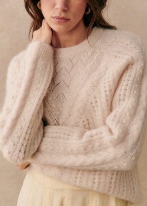 Sezane JAKE JUMPER in Vanilla | fluffy luxe style round neck jumpers - flipped