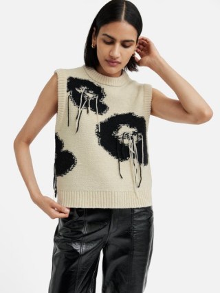 JIGSAW Floral Intarsia Tank in Monochrome / women’s sleeveless sweaters / knitted tanks - flipped