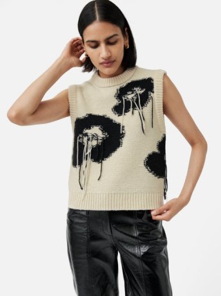 JIGSAW Floral Intarsia Tank in Monochrome / women’s sleeveless sweaters / knitted tanks