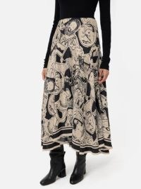 Jigsaw Kings & Queens Silk Skirt in Monochrome | silky printed skirts