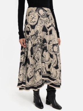 Jigsaw Kings & Queens Silk Skirt in Monochrome | silky printed skirts - flipped