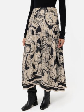 Jigsaw Kings & Queens Silk Skirt in Monochrome | silky printed skirts