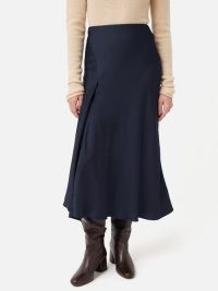Jigsaw Satin Bias Asymmetric Skirt in Navy | dark blue silky slip style skirts