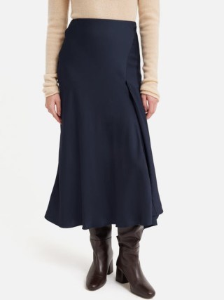 Jigsaw Satin Bias Asymmetric Skirt in Navy | dark blue silky slip style skirts - flipped