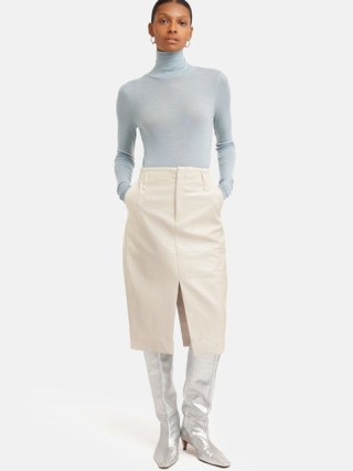 Jigsaw Patent Pencil Skirt in Cream | off white skirts - flipped