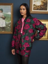 sister jane Baroque Jacquard Bomber Jacket in Fushia, Black / oversized zip up floral jackets