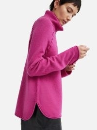 JIGSAW Merino Scoop Hem Jumper in Pink / women’s roll neck curved hemline jumpers
