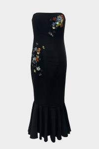 CINQ À SEPT Juniper Dress in Black Multi / strapless embellished bodycon / fitted bandeau neckline occasion dresses / glamorous party fashion / women’s evening event clothes / womens occasionwear at shop-olivia