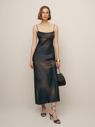 Reformation Kailyn Silk Dress in Studio ~ silky spaghetti shoulder strap evening dresses - flipped