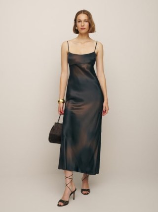 Reformation Kailyn Silk Dress in Studio ~ silky spaghetti shoulder strap evening dresses