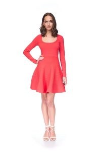 Cara Cara Lisha Dress in Bright Red / long sleeve scoop neck fit and flare dresses
