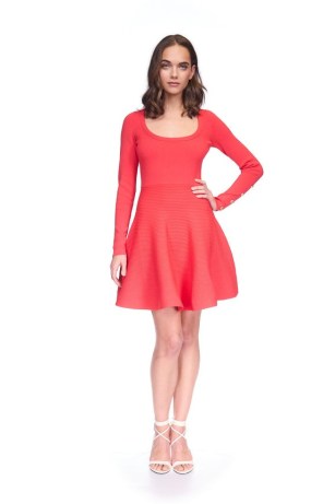 Cara Cara Lisha Dress in Bright Red / long sleeve scoop neck fit and flare dresses - flipped
