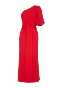 Cara Cara Lucia Dress in High Risk Red / bright one shoulder dresses / asymmetric neckline