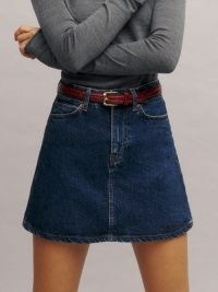 Reformation Lydia High Rise Denim Mini Skirt in Huron | women’s blue short length A-line skirts