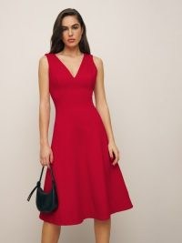 Reformation Mikayla Knit Dress in Red ~ sleeveless V-neck fit and flare dresses