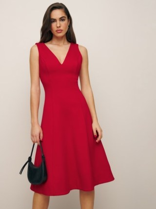 Reformation Mikayla Knit Dress in Red ~ sleeveless V-neck fit and flare dresses