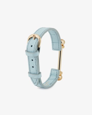 STRATHBERRY MUSIC BAR BRACELET in Croc-Embossed Leather Duck Egg Blue – buckle closure bracelets – contemporary jewellery - flipped