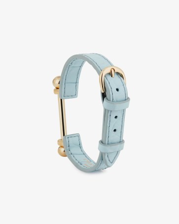 STRATHBERRY MUSIC BAR BRACELET in Croc-Embossed Leather Duck Egg Blue – buckle closure bracelets – contemporary jewellery