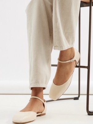 Aeyde Uma leather Mary Jane flats in cream ~ chic flat Mary Janes