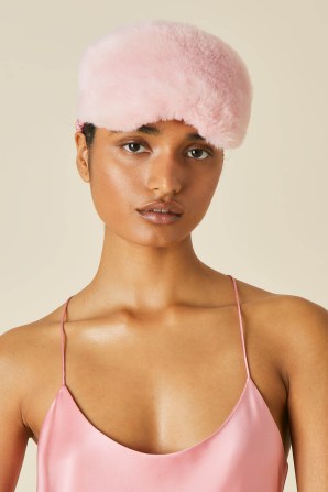 OLIVIA von HALLE AUDREY PINK FAUX FUR EYE MASK in Flamingo Pink / fluffy eye masks / luxe Xmas gifts for her / luxury christmas gift - flipped