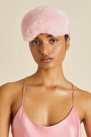 OLIVIA von HALLE AUDREY PINK FAUX FUR EYE MASK in Flamingo Pink / fluffy eye masks / luxe Xmas gifts for her / luxury christmas gift