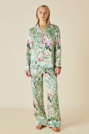 OLIVIA von HALLE LILA EFFIE GREEN FLORAL SILK SATIN PYJAMAS / women’s luxury pyjama set / womens luxe sleepwear / luxe nightwear - flipped