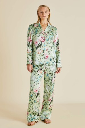 OLIVIA von HALLE LILA EFFIE GREEN FLORAL SILK SATIN PYJAMAS / women’s luxury pyjama set / womens luxe sleepwear / luxe nightwear