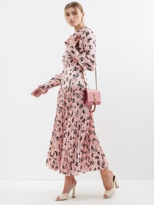 ALESSANDRA RICH Pink rose-print plissé silk dress / luxury floral dresses / silky lady like clothing / luxe fashion - flipped