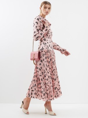 ALESSANDRA RICH Pink rose-print plissé silk dress / luxury floral dresses / silky lady like clothing / luxe fashion