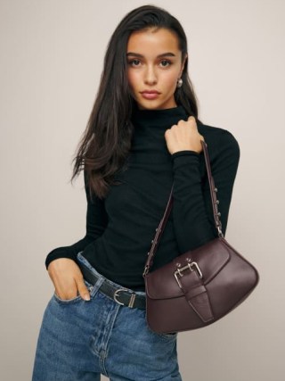 Rafaella Shoulder Bag Bordeaux Leather ~ chic front buckle handbag ~ luxe bags - flipped