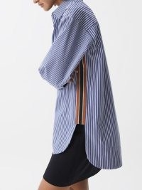 REISS DANICA OVERSIZED COTTON SIDE STRIPE SHIRT BLUE/WHITE – women’s relaxed fit blue and white striped shirts – curved dip hem detail