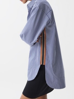 REISS DANICA OVERSIZED COTTON SIDE STRIPE SHIRT BLUE/WHITE – women’s relaxed fit blue and white striped shirts – curved dip hem detail