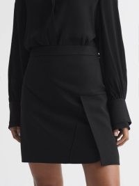 REISS ERIN HIGH RISE MINI SKIRT BLACK ~ short length front split skirts