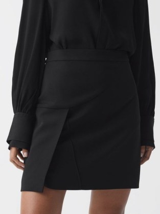 REISS ERIN HIGH RISE MINI SKIRT BLACK ~ short length front split skirts - flipped