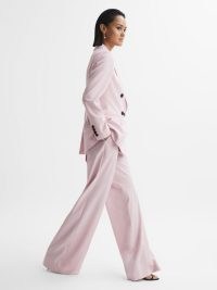 REISS EVELYN WOOL BLEND MID RISE WIDE LEG TROUSERS in PINK ~ women’s chic formal clothing