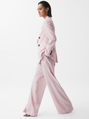 REISS EVELYN WOOL BLEND MID RISE WIDE LEG TROUSERS in PINK ~ women’s chic formal clothing - flipped