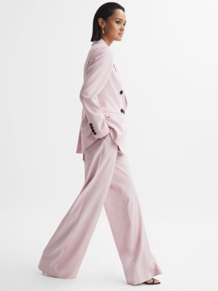 REISS EVELYN WOOL BLEND MID RISE WIDE LEG TROUSERS in PINK ~ women’s chic formal clothing