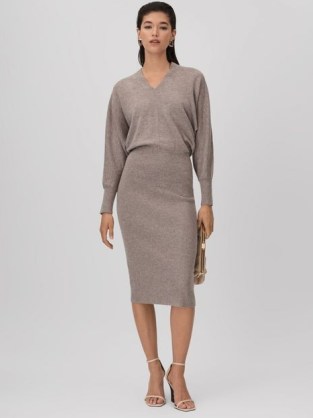 REISS SALLY WOOL BLEND MIDI DRESS NEUTRAL ~ chic knitted dresses - flipped