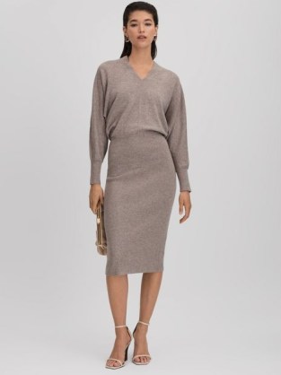 REISS SALLY WOOL BLEND MIDI DRESS NEUTRAL ~ chic knitted dresses